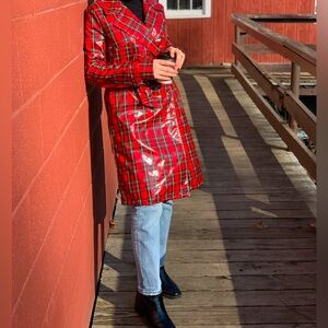 Plaid coated trench coat.